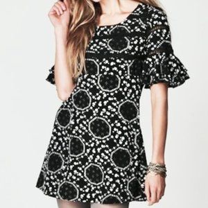 Free People Geo Garden Cream Floral Black Dress Size 6